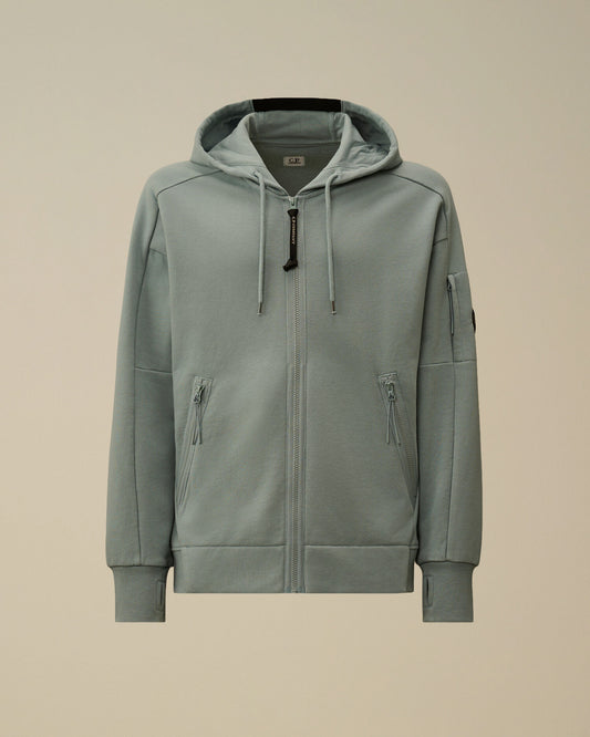 Diagonal Raised Fleece Zip Hooded Lens Sweatshirt, SILVER BLUE