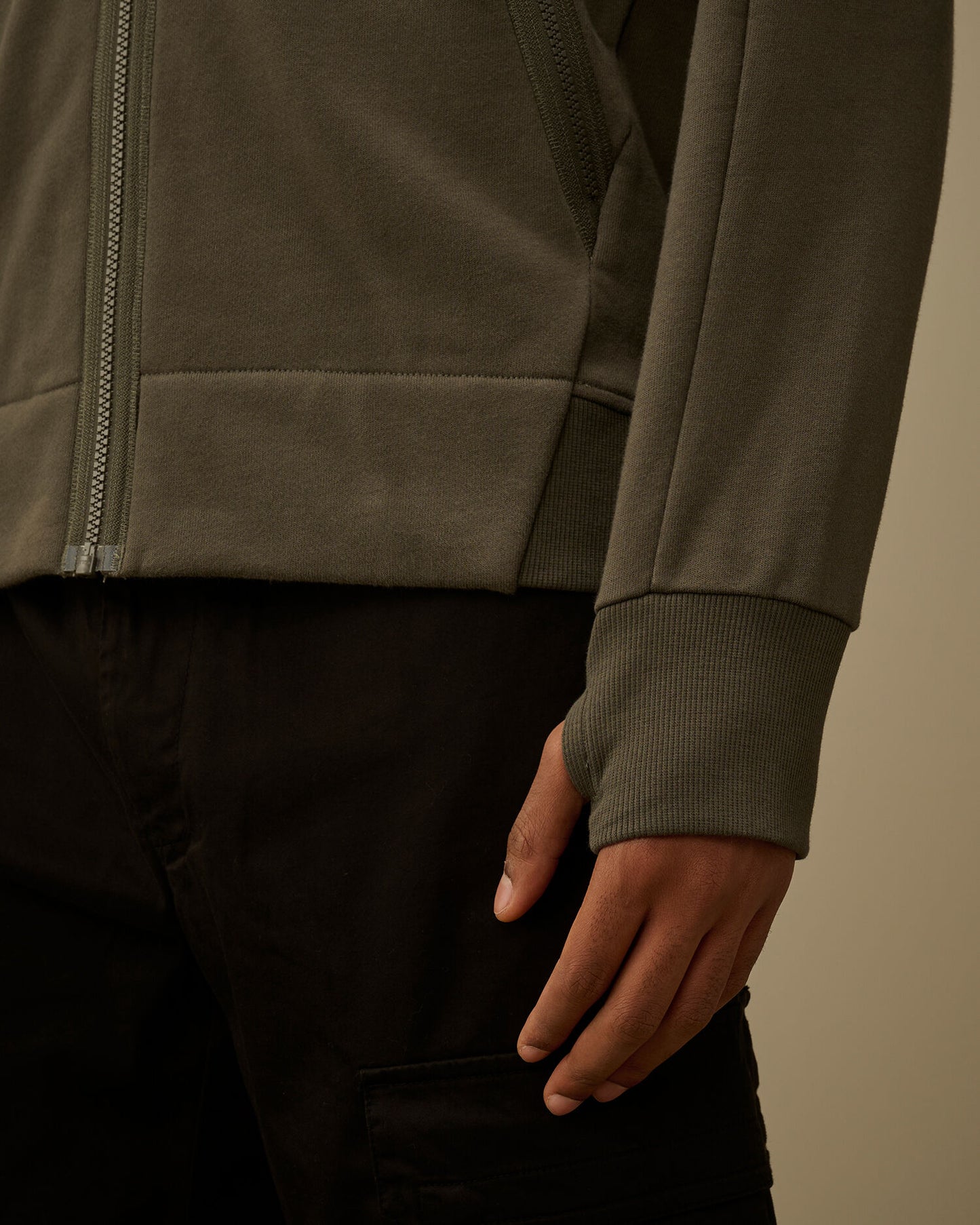 Diagonal Raised Fleece Zip Hooded Lens Sweatshirt, GUNMETAL - GREY