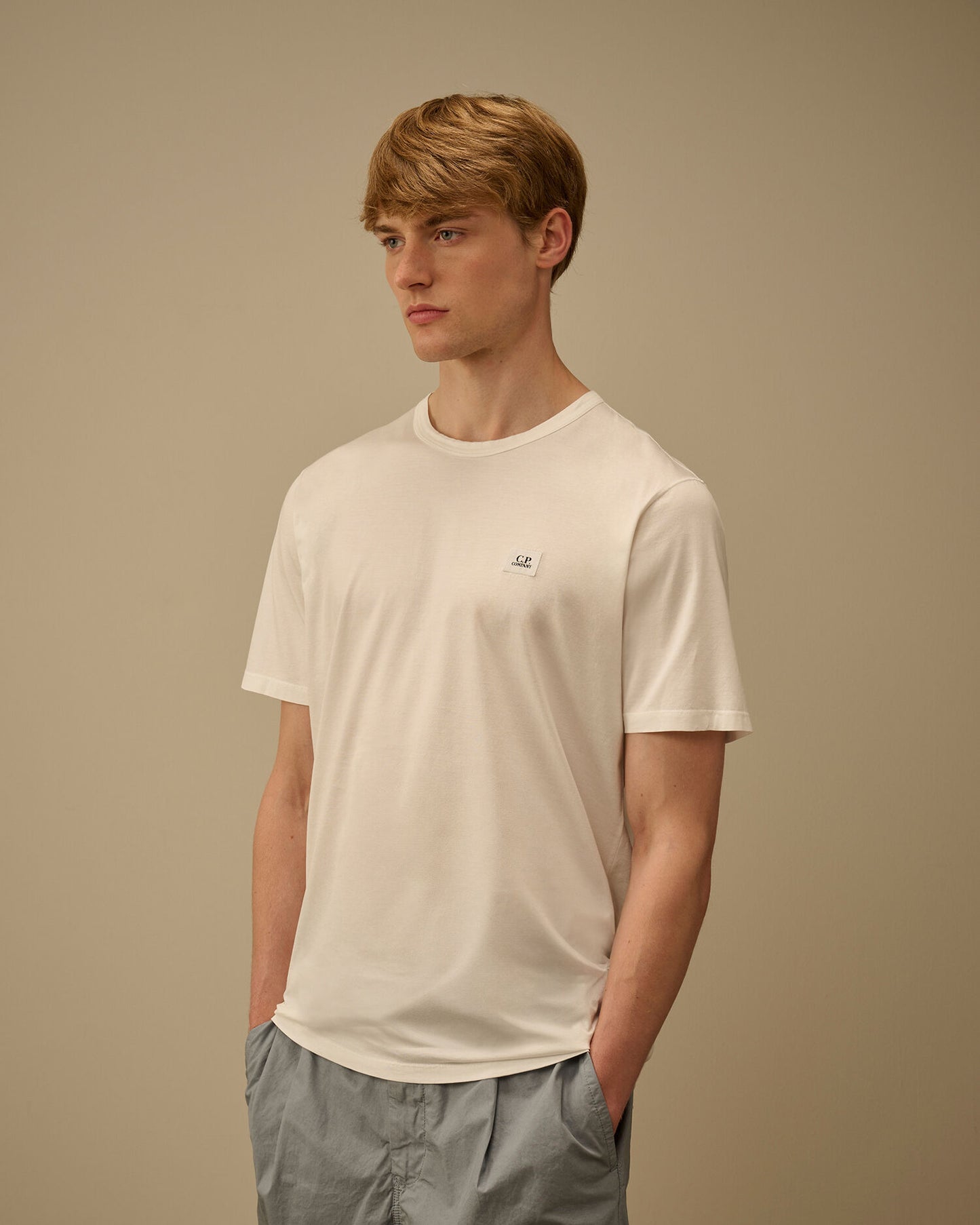 Mercerized Jersey 70/2 Gasato Short Sleeve Patch T-Shirt, GAUZE WHITE