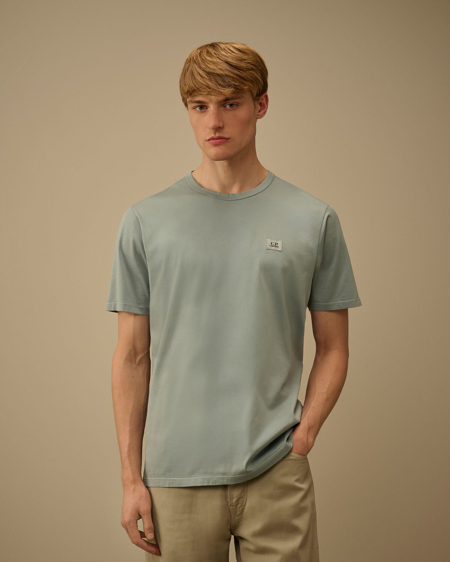 Mercerized Jersey 70/2 Gasato Short Sleeve Patch T-Shirt, SILVER BLUE