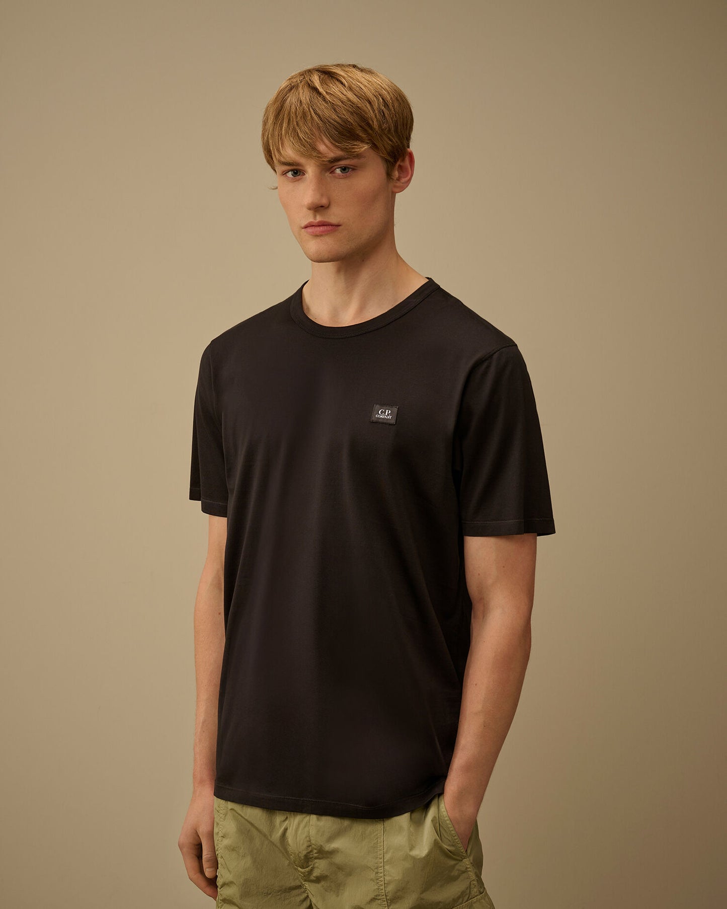 Mercerized Jersey 70/2 Gasato Short Sleeve Patch T-Shirt, BLACK