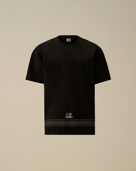Mercerized Jersey 30/2 Twisted Short Sleeve Embroidery T-Shirt, BLACK