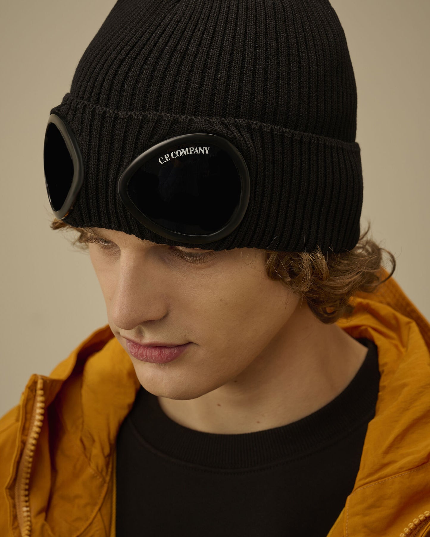 Cotton Goggle Beanie, BLACK